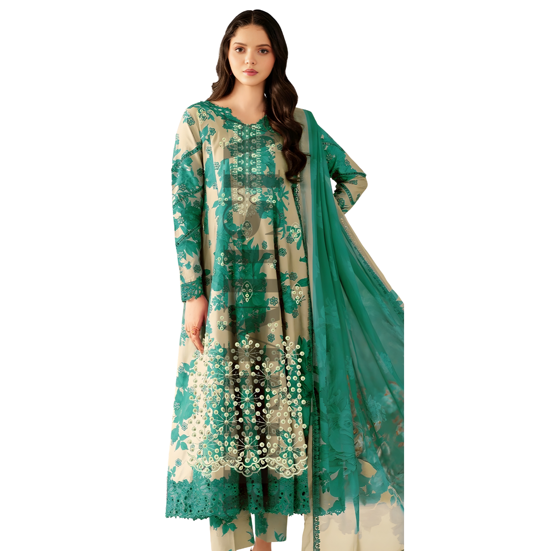 DIGITAL PRINTED LAWN SHIRT WITH SEQUENCE NECK EMB.