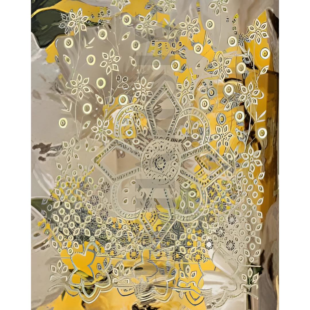 YELLOW PEACH COLOUR DIGITAL PRINTED LAWN SHIRT WITH SEQUENCE NECK EMB.