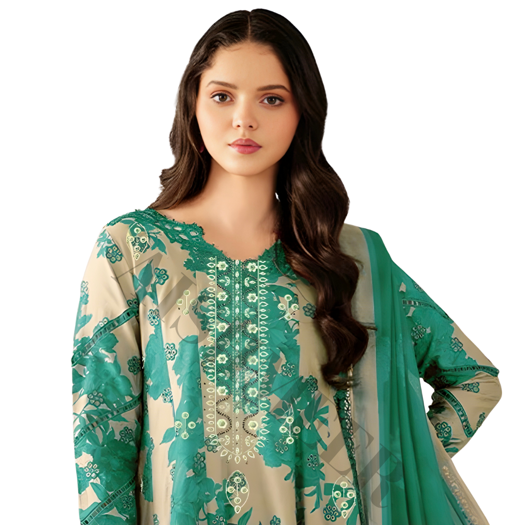 DIGITAL PRINTED LAWN SHIRT WITH SEQUENCE NECK EMB.
