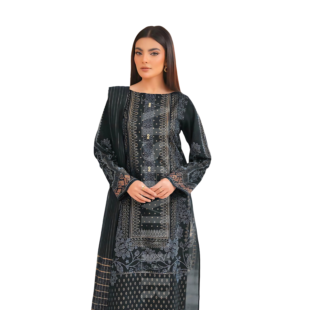 "Black Lawn Three Piece Suit with Sequins Embroidery β Aishmeer Collection"