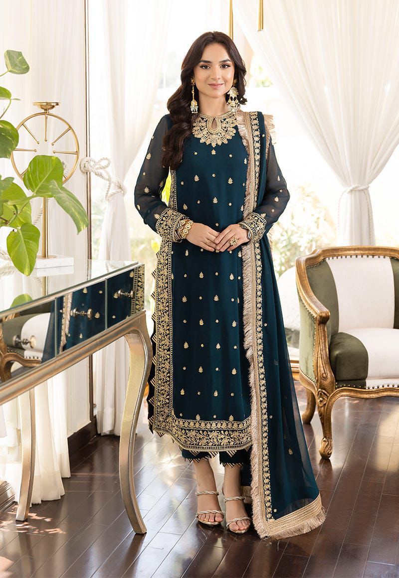 BRAND: ASIM JOFA chiffion embroidered sequence luxury unstitched 3pc✓
