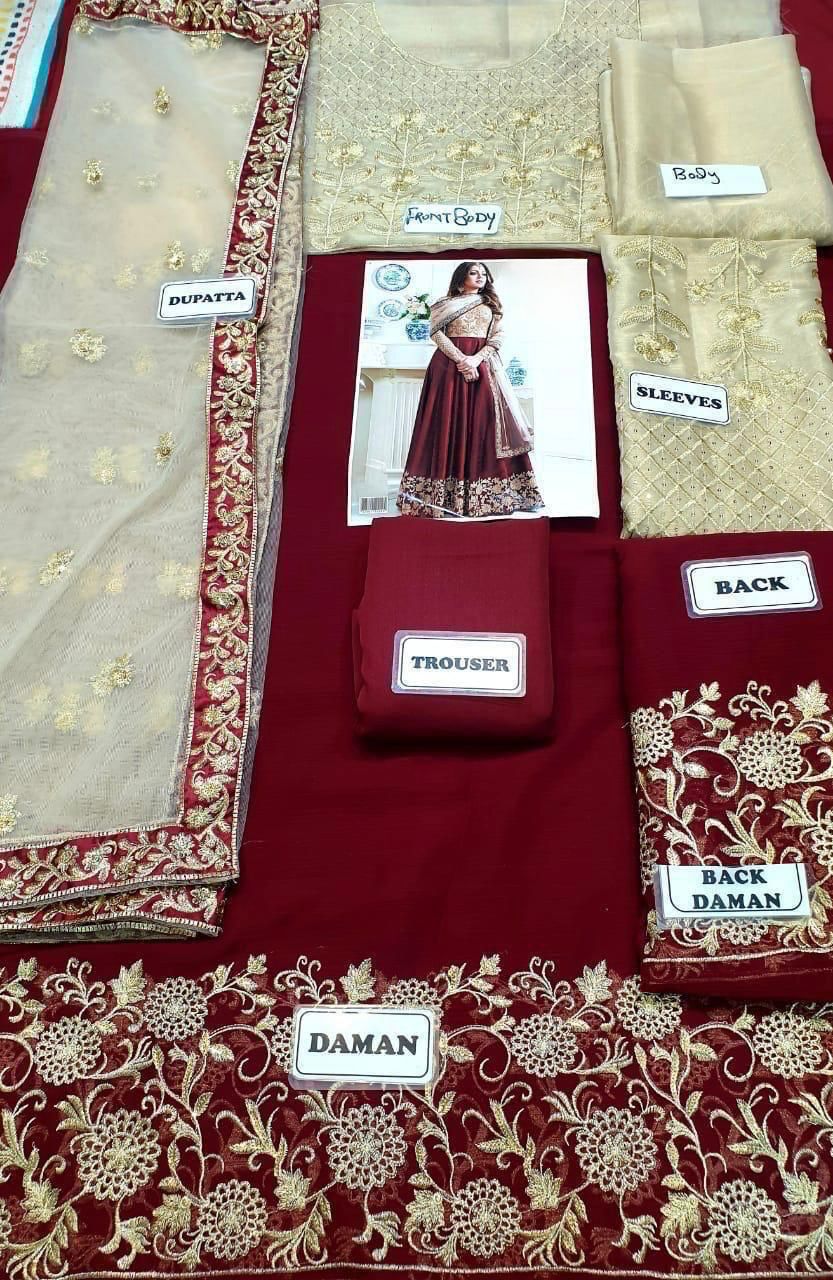 BRAND: IMROZI net masoori & chiffon emb unstitced 3pc✓