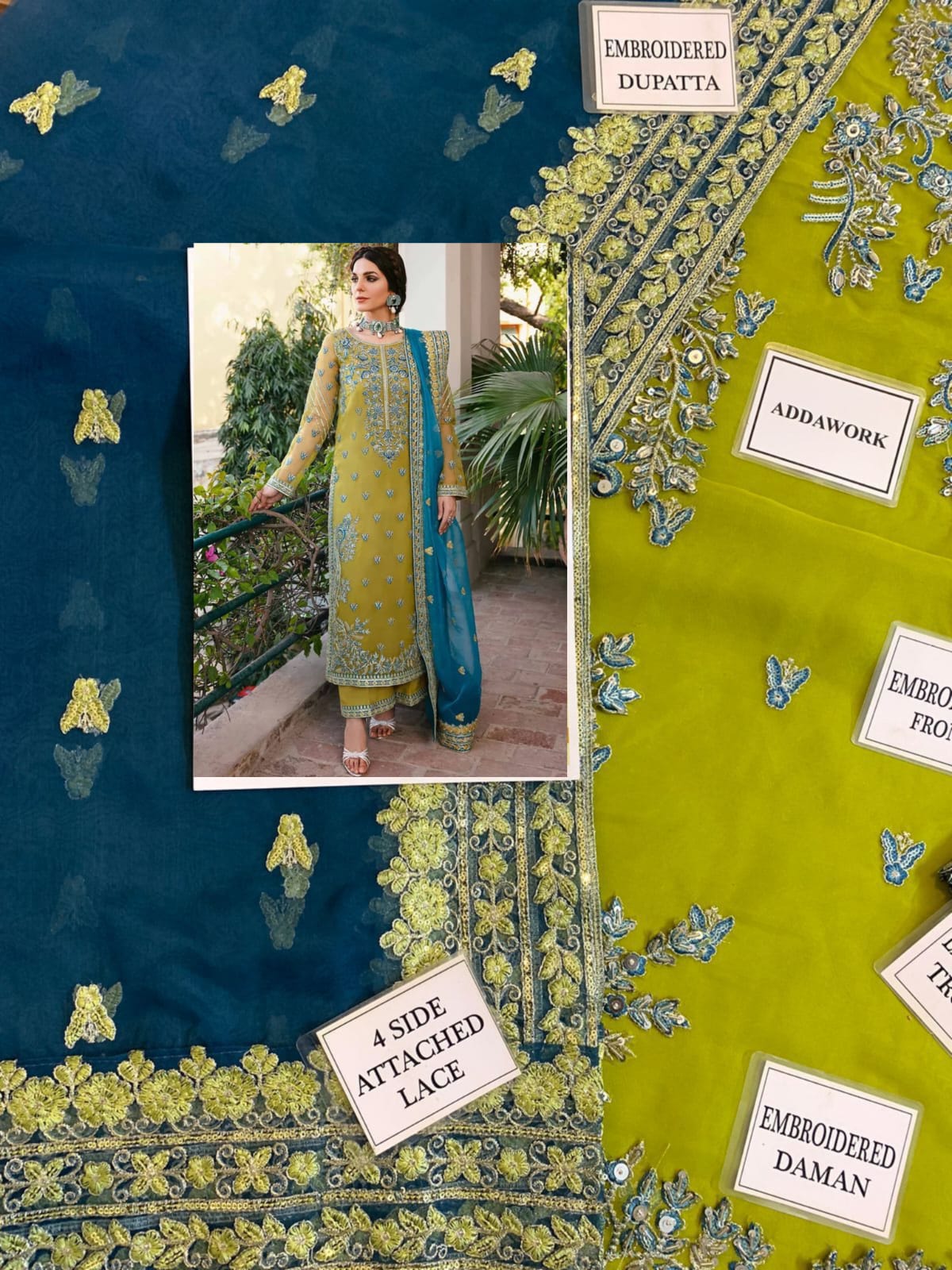 BRAND: AKBAR ASLAM organza embroidered sequence moti work formal unstitched 3pc✓