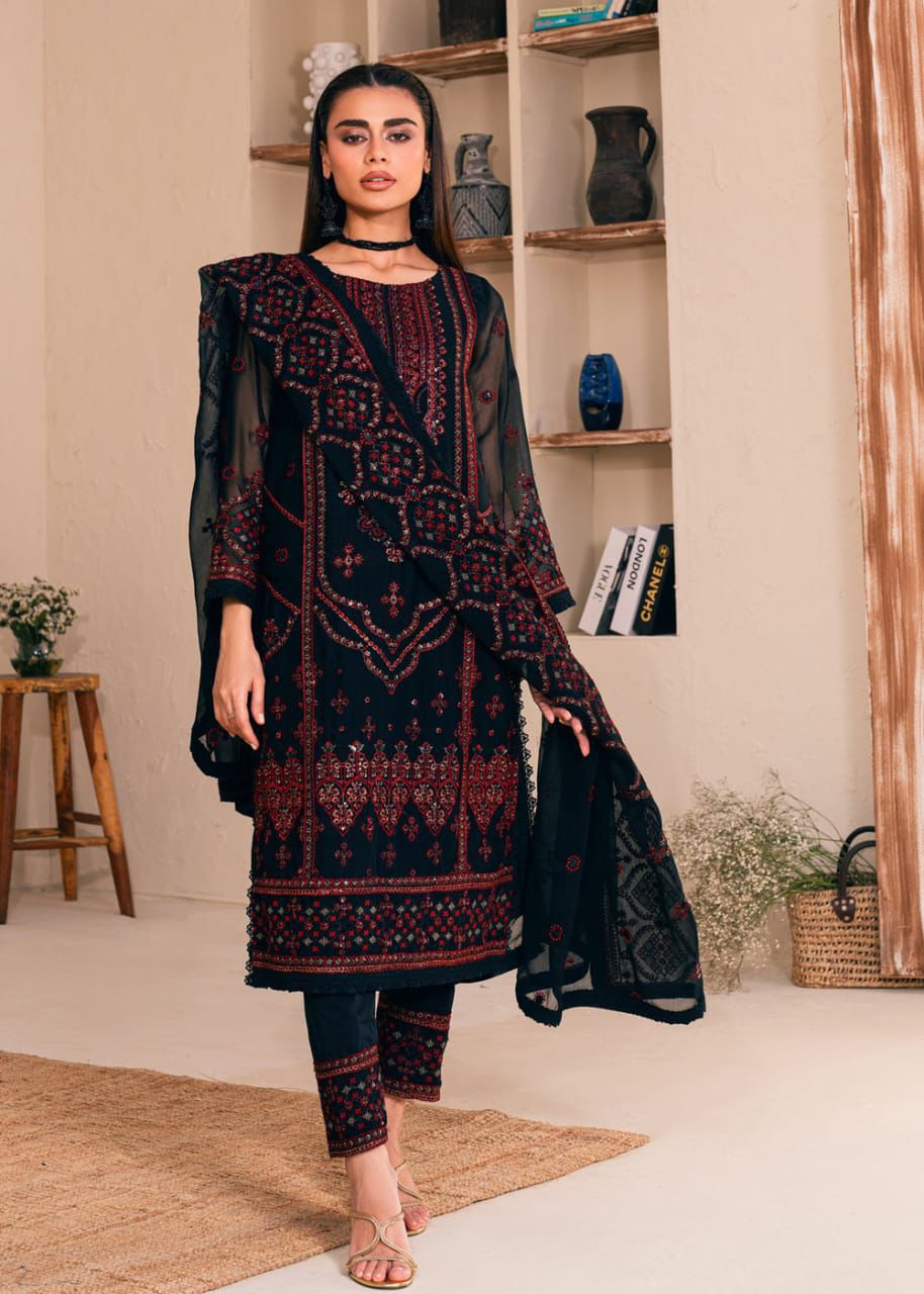BRAND: NOORMA KOMAL chiffon embroidered luxury unstiched 3pc✓