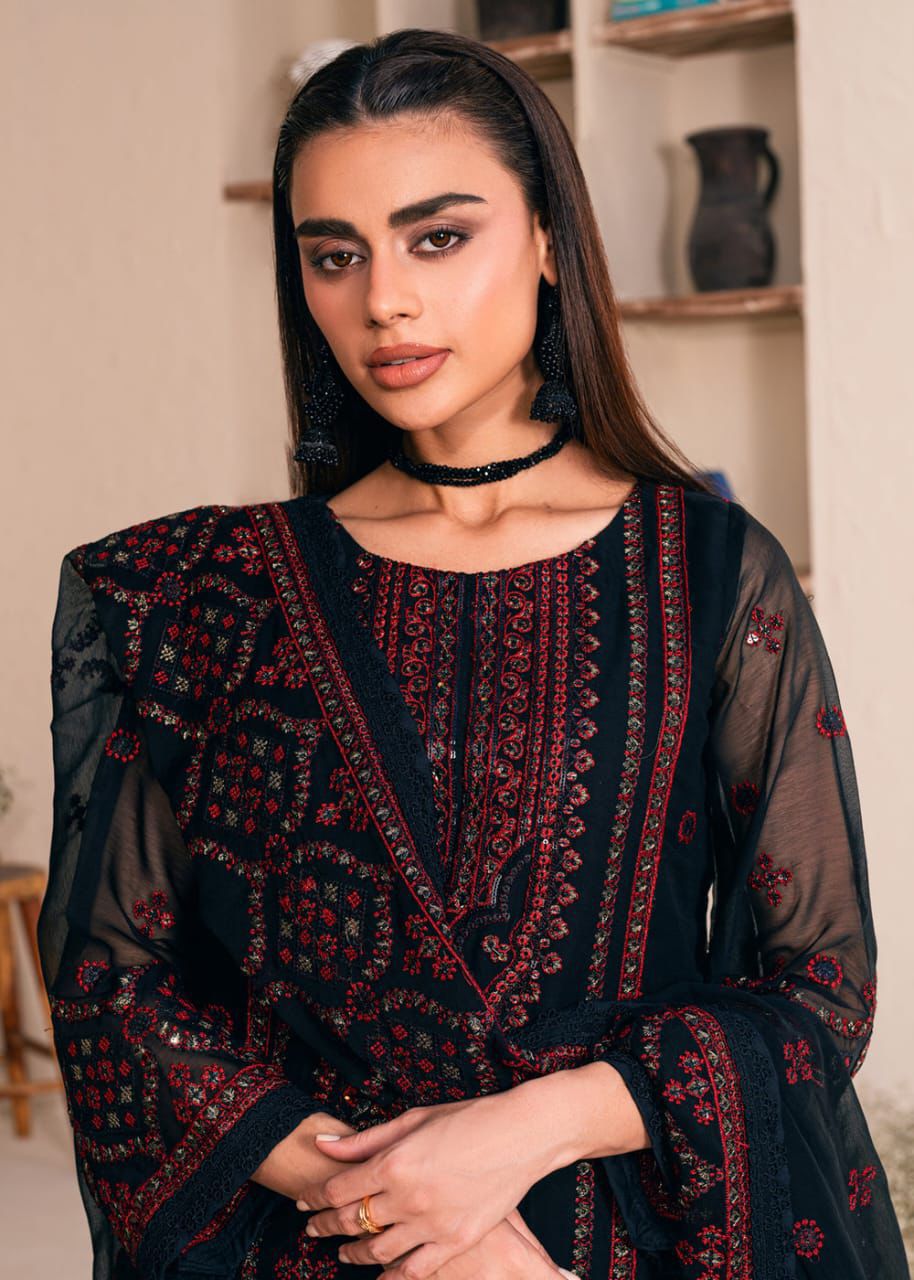 BRAND: NOORMA KOMAL chiffon embroidered luxury unstiched 3pc✓