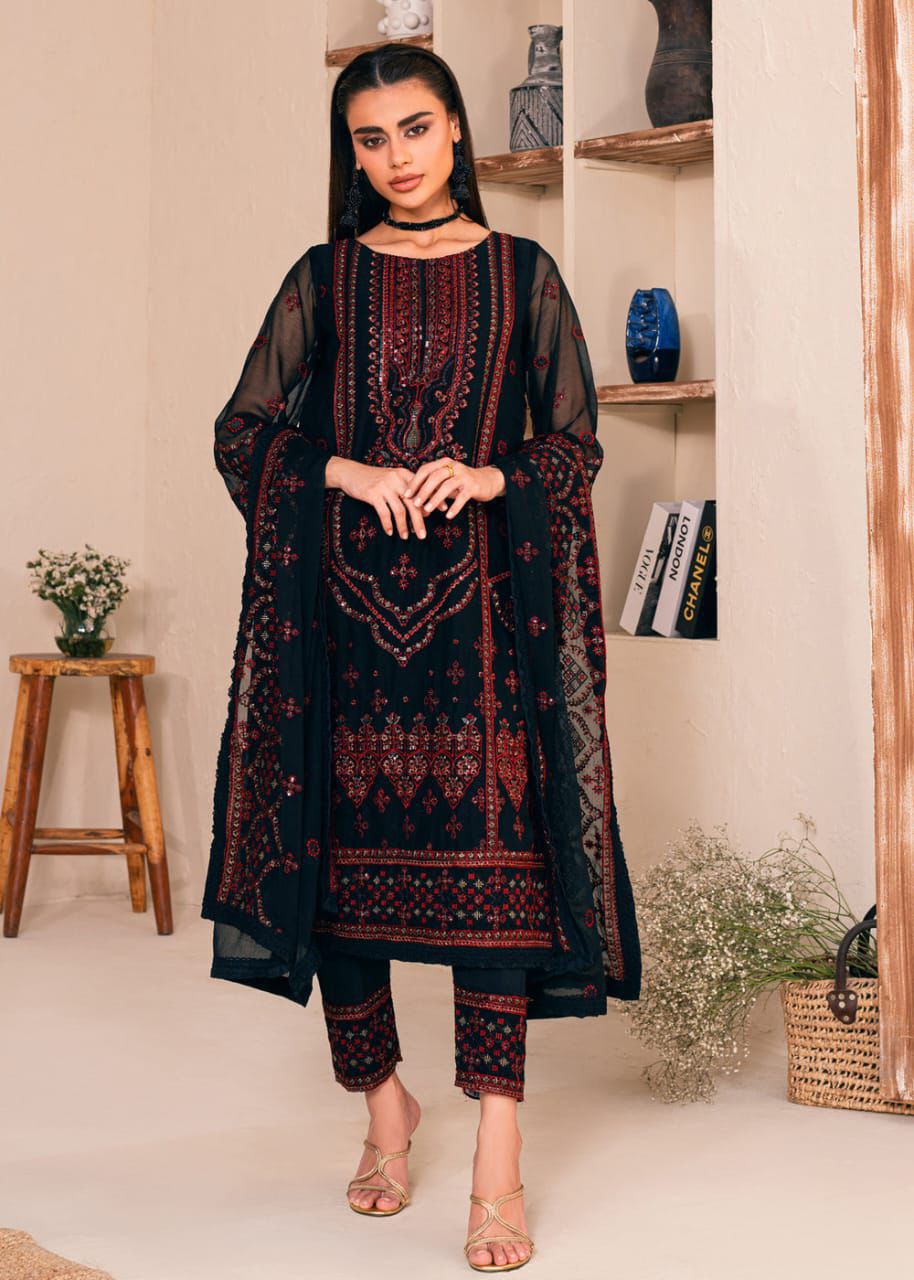 BRAND: NOORMA KOMAL chiffon embroidered luxury unstiched 3pc✓