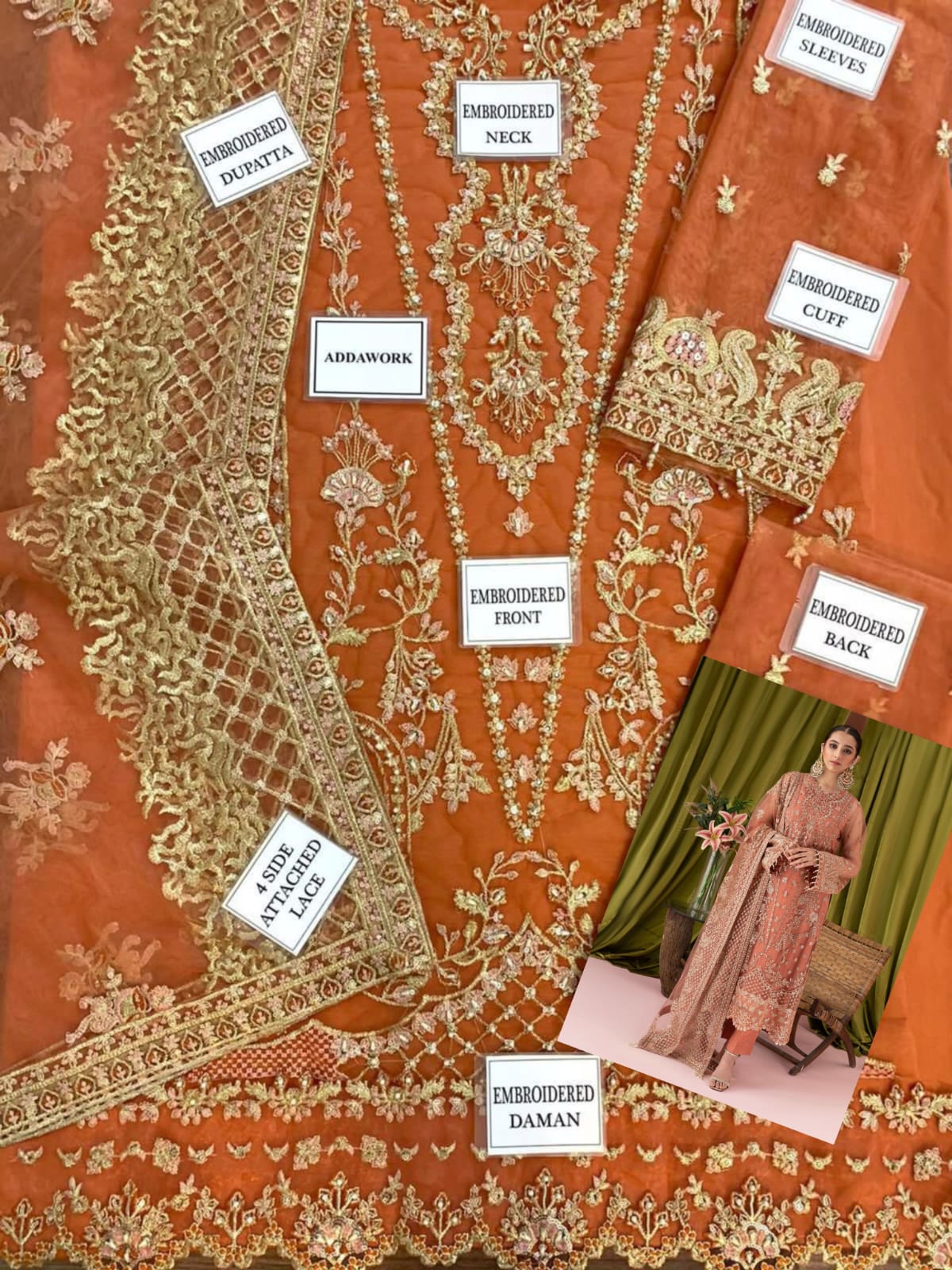 BRAND: AIK ATELIER net embroidered moti work luxury unstitched 3pc✓
