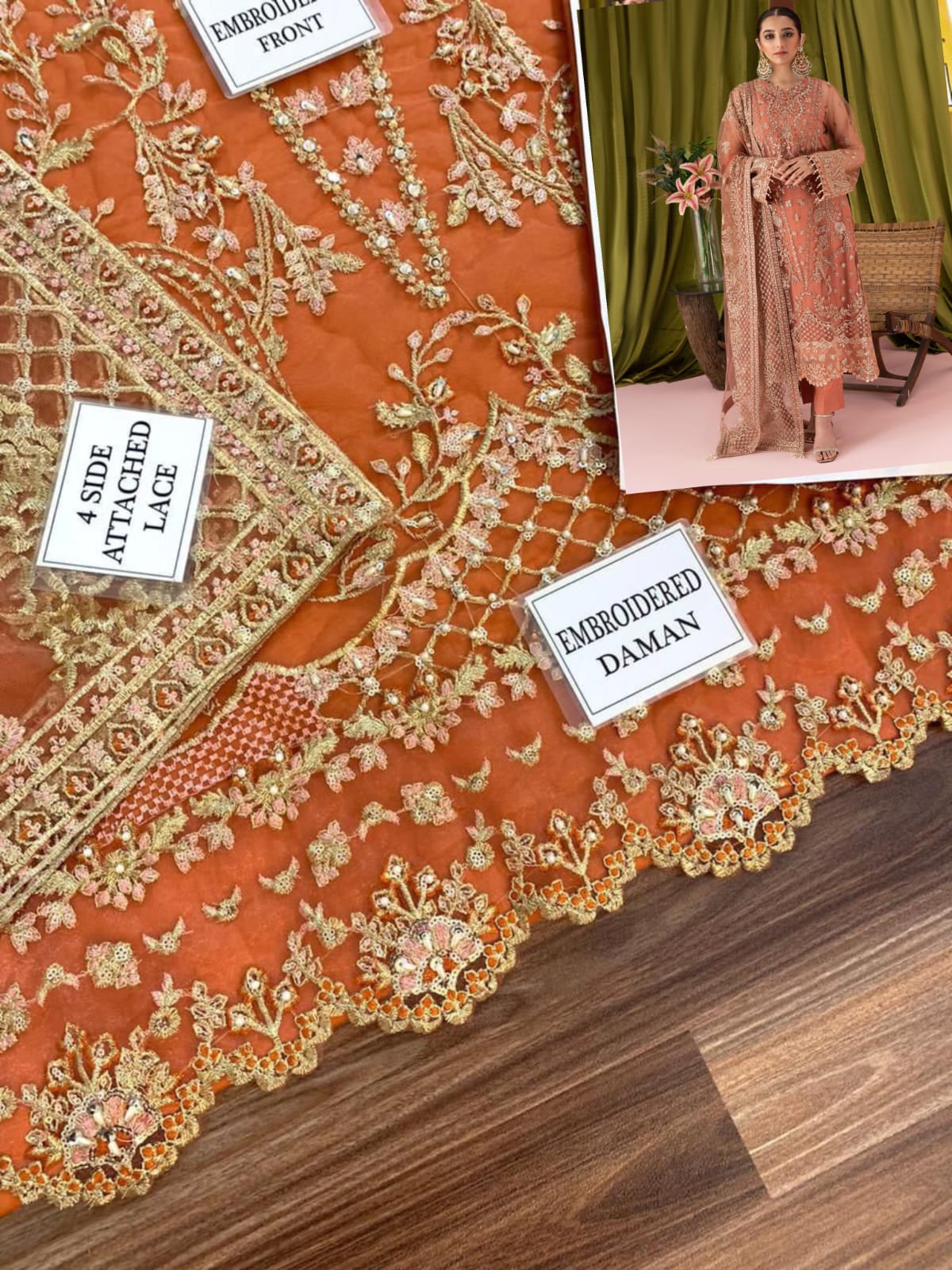 BRAND: AIK ATELIER net embroidered moti work luxury unstitched 3pc✓