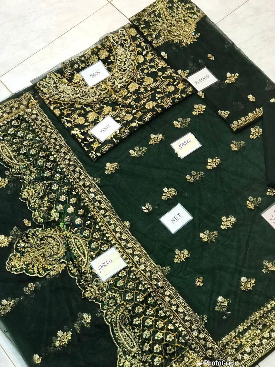 BRAND: MARIA.B saree net embroidered hand embellished luxury unstitched 3pc®️✓