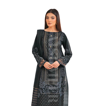 "Black Lawn Three Piece Suit with Sequins Embroidery – Aishmeer Collection"