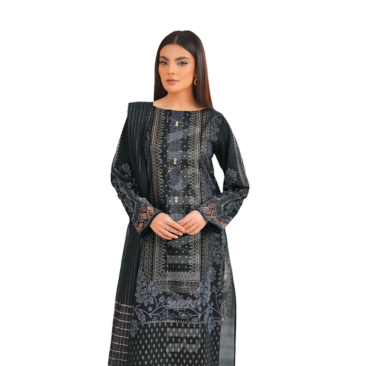"Black Lawn Three Piece Suit with Sequins Embroidery – Aishmeer Collection"
