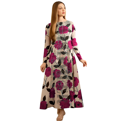 PINK COLOUR DIGITAL PRINTED LAWN SHIRT WITH SEQUENCE NECK EMB.