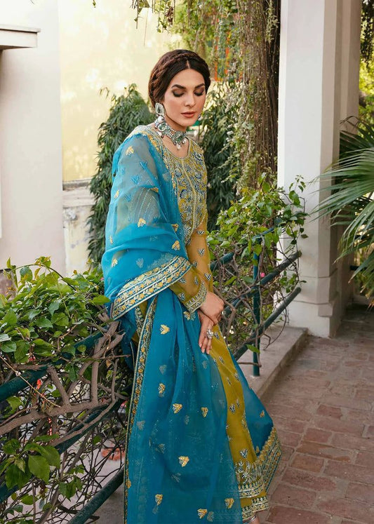 BRAND: AKBAR ASLAM organza embroidered sequence moti work formal unstitched 3pc✓