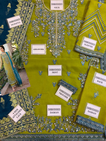 BRAND: AKBAR ASLAM organza embroidered sequence moti work formal unstitched 3pc✓