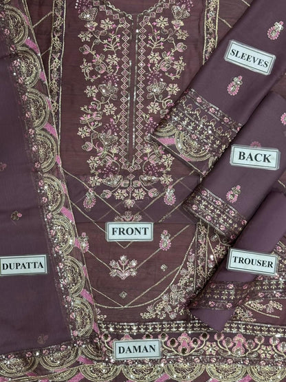 BRAND: ASIM JOFA chiffon embroidered sequence luxury unstitched 3pc✓