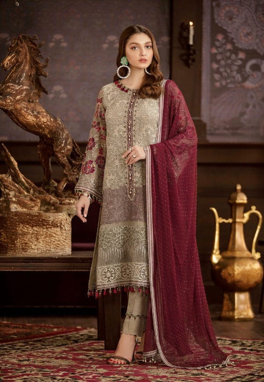 BRAND: FLOSSIE chiffon embroidered formal unstitched 3pc✓