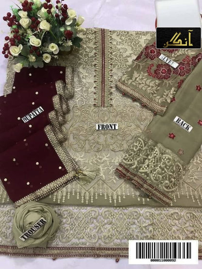 BRAND: FLOSSIE chiffon embroidered formal unstitched 3pc✓