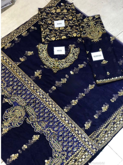 BRAND: MARIA.B saree net embroidered hand embellished luxury unstitched 3pc®️✓