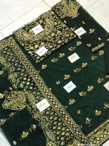 BRAND: MARIA.B saree net embroidered hand embellished luxury unstitched 3pc®️✓
