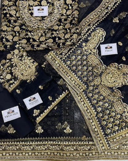BRAND: MARIA.B saree net embroidered hand embellished luxury unstitched 3pc®️✓